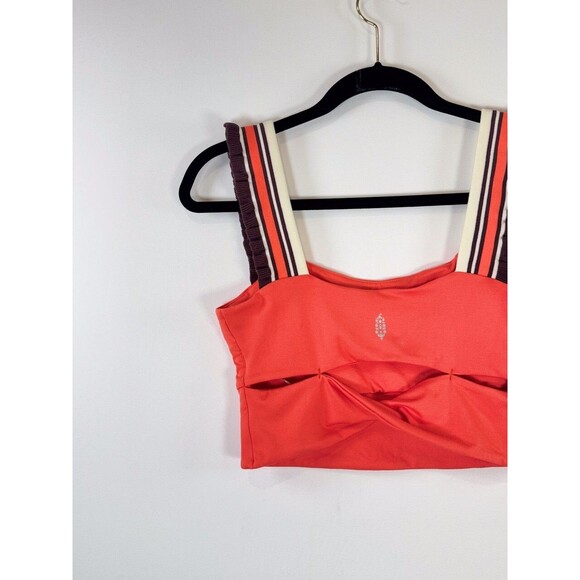 FP Movement Womens Top Red Time Out Tank Cropped Ruffle Cut Out Back Medium - Picture 7 of 9